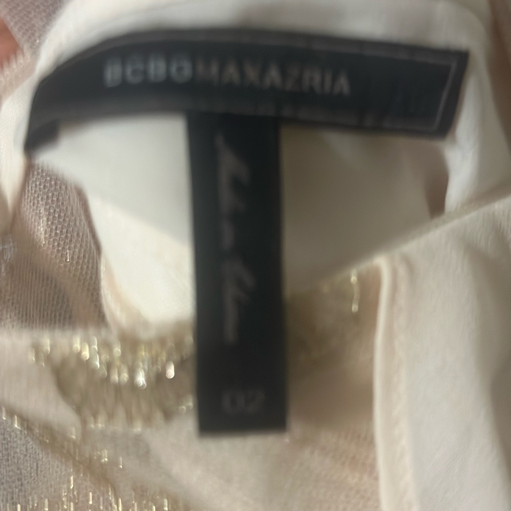 BCBG Max Azria Nude & Gold Embroidered Chiffon Dress | Size 2 - Picture 6 of 6
